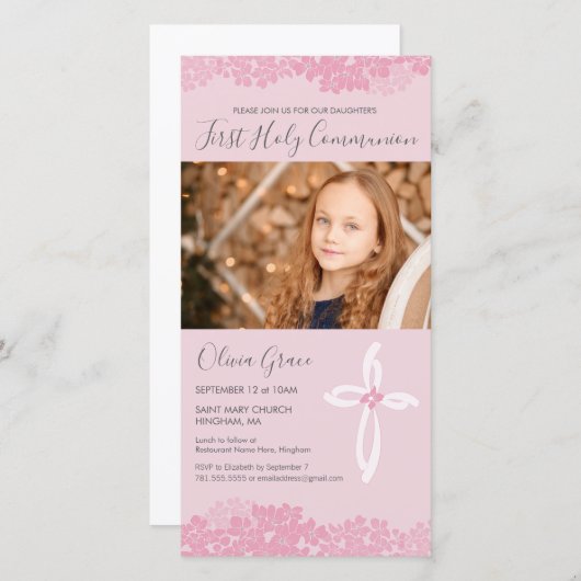 Fotokaart voor de eerste Heilige Communie - Meisje (Voorkant / Achterkant)