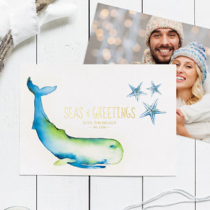 Fotokaart Waterverf Walvis Kerstkaart Folie Feestdagenkaart