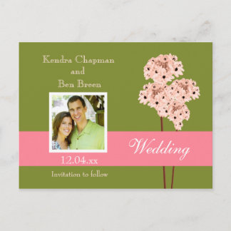 Fotokaart Weddenschap Save the Date Green Pink Flo Aankondigingskaart