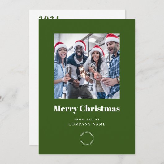 Fotokalender 2024 Bedrijf Logo QR Green Xmas Feestdagenkaart (Voorkant / Achterkant)