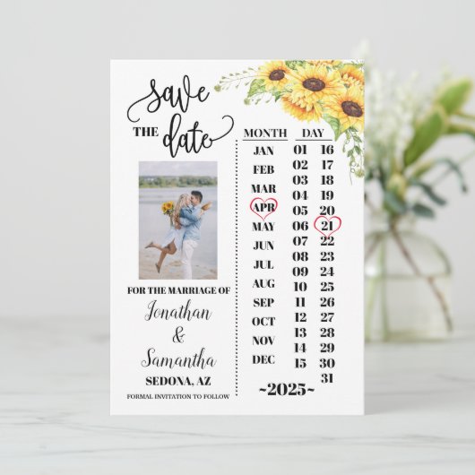 Fotokalender behalve de datum waarop zonnebloemen kaart (Staand voorkant)