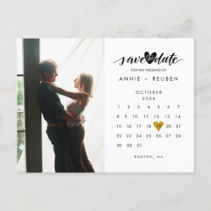 Fotokalender Elegant Gold Heart Save the Date  Aankondigingskaart