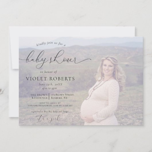 Fotokalligrafie Girl Baby shower Invitation Kaart (Voorkant)