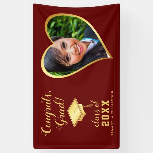 Fotoklasse 2025 Maroon Rood en Goud Afstuderen Spandoek (Verticaal)