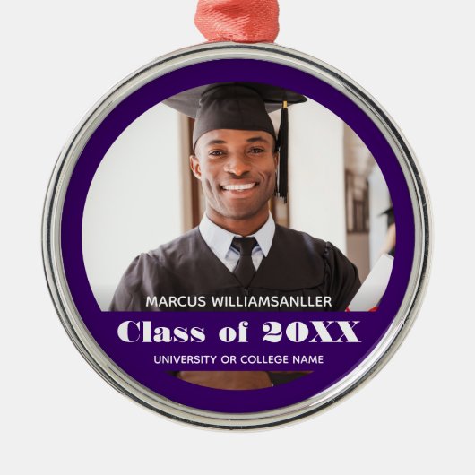Fotoklasse Jaar Paars Afstuderen Metalen Ornament (Voorkant)
