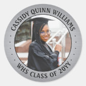 Fotoklasse: zwart, zilver, Folie Afstuderen Ronde Sticker (Voorkant)