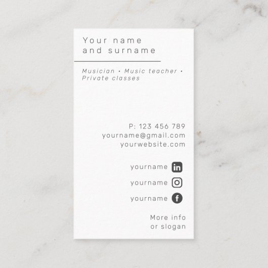 Fotoklassiek muziek minimalistisch Visitekaartje (Achterkant)