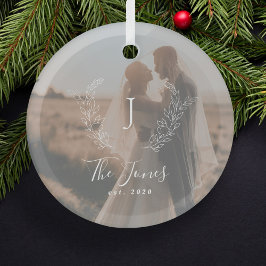 Fotokoppel newlyweds naam monogram elegant glas ornament