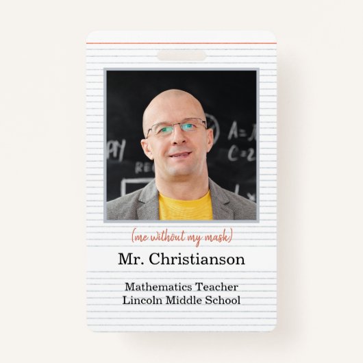 Fotoleraar ID-badge school, ik zonder masker Badge (Voorkant)