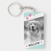 Fotolichtaqua blauw witte rand naam hond sleutelhanger (Voorkant)