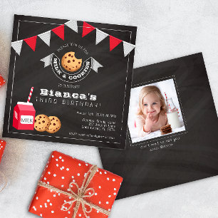 Fotomelk en koekjes Chalkboard Birthday Kaart