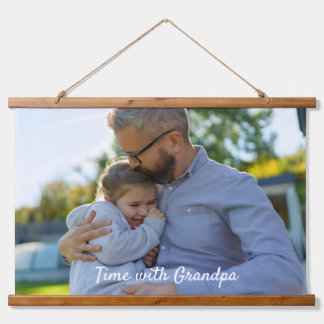 Fotomoment met opa wit schrift personaliseren hangend wandkleed