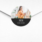 Fotomonogram naam zwart wit ronde sticker