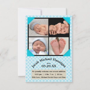 Fotomontage Blauwe Jongen - 3x5 Geboorteaankondigi Aankondiging