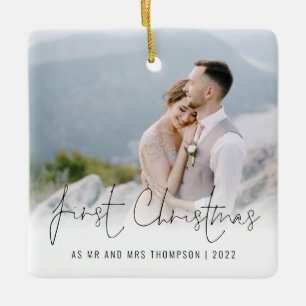 Fotonaam Jaar Eerste Kerstmis Mr Mrs. Keramisch Ornament