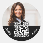 Fotonaam QR code zwart wit bedrijf Ronde Sticker (Voorkant)