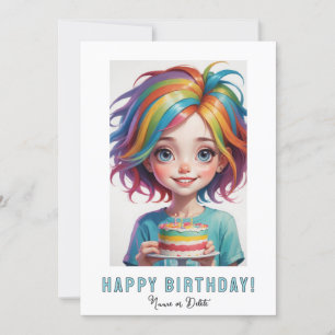 *FOTONAAM Verjaardagskaart Meisje Cake Regenboog Kaart