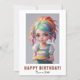 *FOTONAAM Verjaardagsmeisje Cake Rood Blauw Haar Kaart