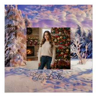 Fotonaam Winterlandschap Paarse Roze Aquarel Perfect Poster