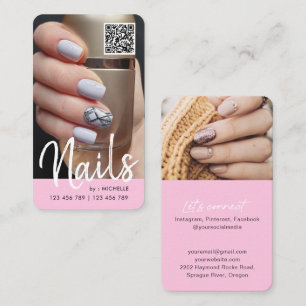 Fotonagels met roze moderne chic QR-code Visitekaartje