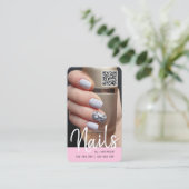 Fotonagels met roze moderne chic QR-code Visitekaartje (Staand voorkant)