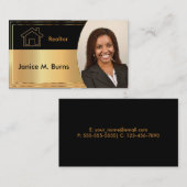 Fotoontwerp voor zwarte en metalen Gold Realtor Visitekaartje (Voorkant / Achterkant)