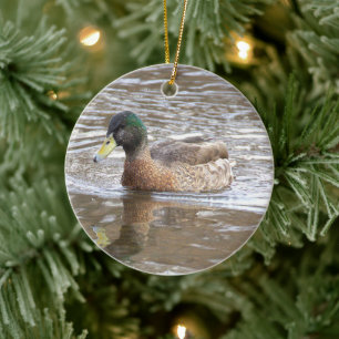 Fotoornament met wilde eend keramisch ornament
