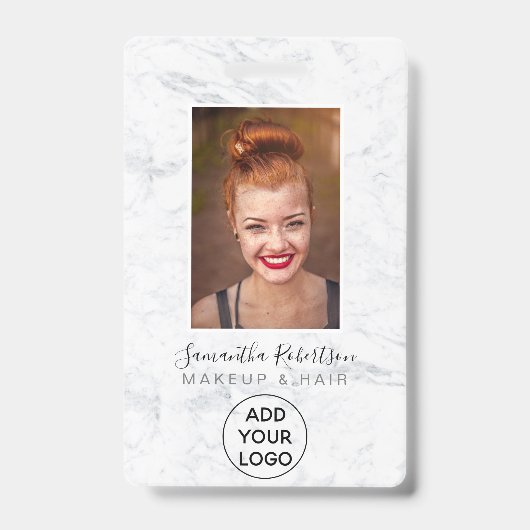 Fotopas van Chic white marble-logo Badge (Voorkant)