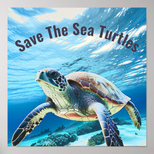 Fotorealistische Zee Turtle   Bespaar de Zee schil Poster