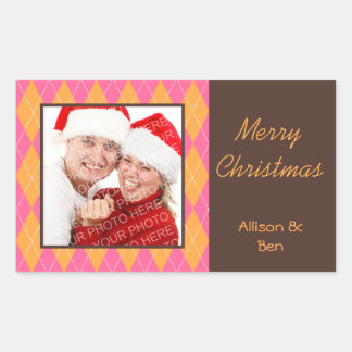 Fotoroze argyle Merry Kerstmis grote sticker