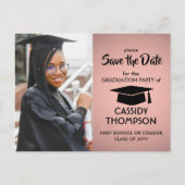 Fotoroze en zwart modern Afstuderen Opslaan datum Briefkaart (Voorkant)