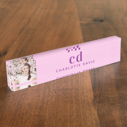 Fotoroze paarse monogram initiaal naam naambordje (Zijkant)