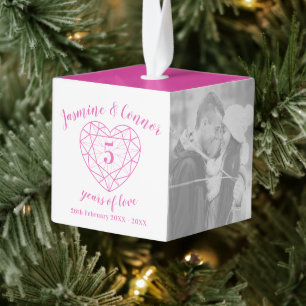 Fotoroze tourmaline, vijfde Jubileum bruiloft Kubus Ornament