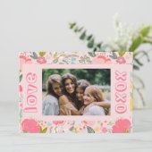 Fotoroze xoxo floral feestdagenkaart (Staand voorkant)