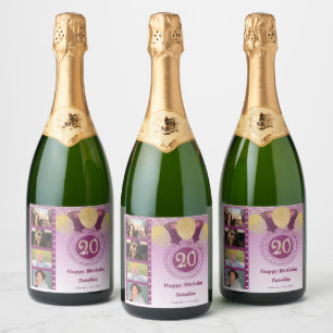 Foto's, 20e verjaardag Roos Gouden Glitter Champag Sparkling Wijnetiket