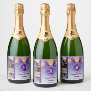 Foto's, 30e verjaardag Paarse Glitter Champagne Sparkling Wijnetiket
