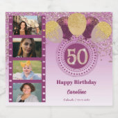 Foto's, 50ste verjaardag Roos Gouden Glitter Champ Sparkling Wijnetiket (Enkel label)