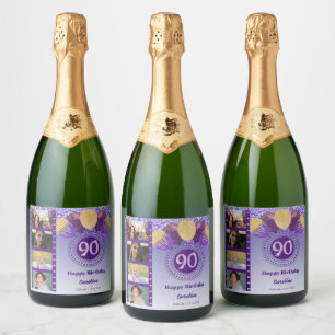 Foto's, 90ste verjaardag Paarse Glitter Champagne Sparkling Wijnetiket