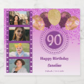 Foto's, 90ste verjaardag Roze Glitter Champagne Sparkling Wijnetiket (Enkel label)