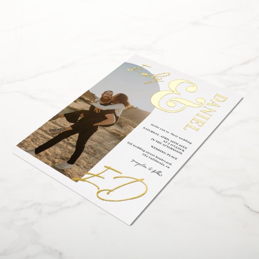 Foto's bold names script black white bruiloft folie uitnodiging (Gedraaid)