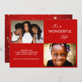 Foto's Collage Bright Red Sparkle Modern Feestdagenkaart (Voorkant / Achterkant)