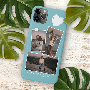 Foto's en hart op licht turkoois turquoise blauw iPhone 16 pro max hoesje