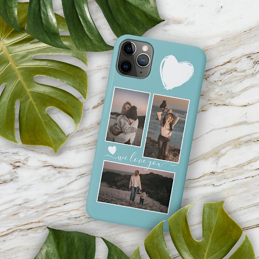 Foto's en hart op licht turquoise Blauwgroen blauw iPhone Hoesje