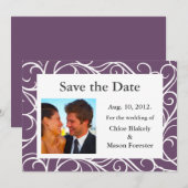Foto's en zwemmen Sla de datum op (paars) Save The Date (Voorkant / Achterkant)