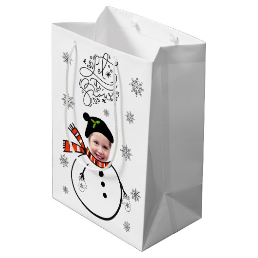 Foto's met gezichtsopname toevoegen Snowman en Sno Medium Cadeauzakje (Achterkant Gekanteld)