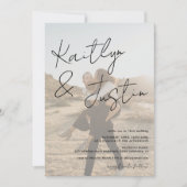 Foto's naam script calligrafie witte zwarte bruilo kaart (Voorkant)