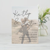 Foto's naam script calligrafie witte zwarte bruilo kaart (Staand voorkant)