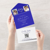 Foto's Royal Blue Wedding QR-code All In One Uitnodiging (Afscheurbaar)