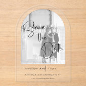 Foto's Sla de datum op Modern Script Wedding Acryl Uitnodigingen (Voorkant)