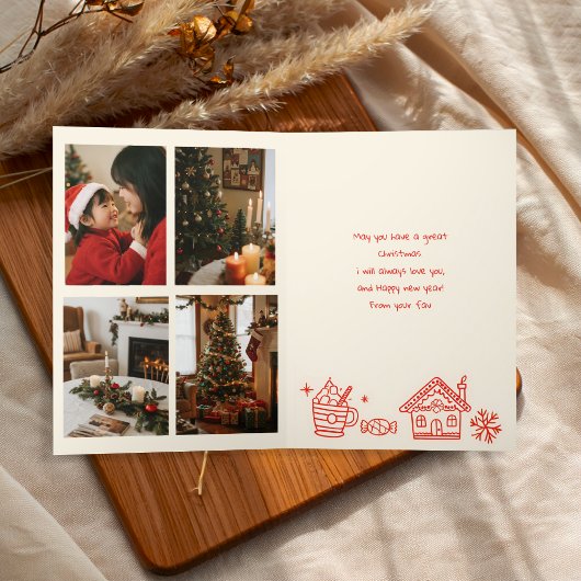 Foto's speelse hand getekend rood grillige kerst feestdagen kaart